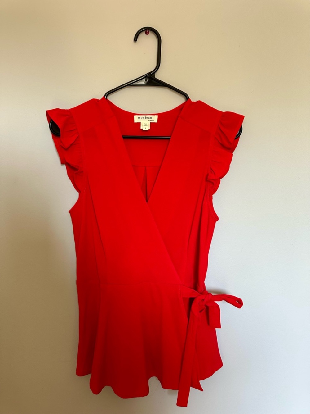 Monteau Bright Red Wrap Peplum Dress